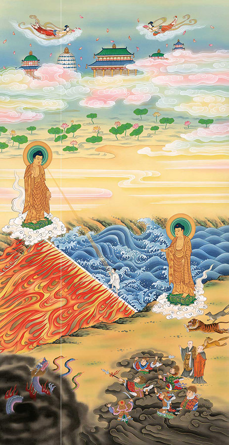 楽天市場】掛け軸 掛軸 二河白道図 大幅複製仏画 87.3×215cm 高級桐箱