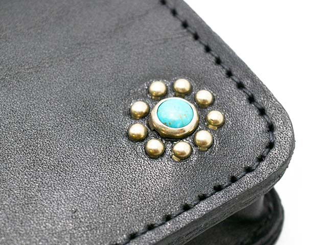 美品 HTC カードケース ミニウォレット フラワースタッズターコイズ