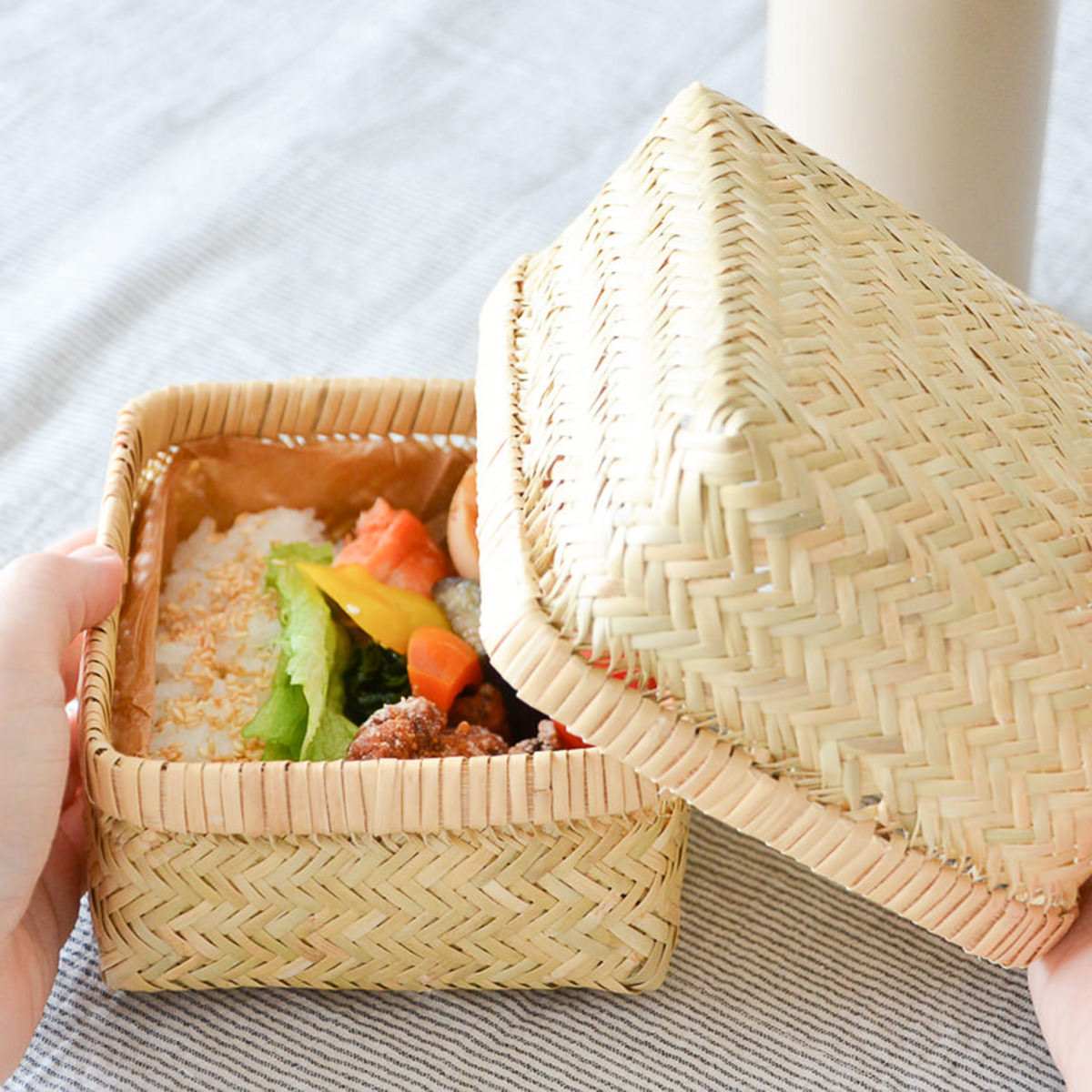 楽天市場】弁当かご 角 ミニ/小 2サイズ Bタイプ すず竹 あじろ編み 蓋