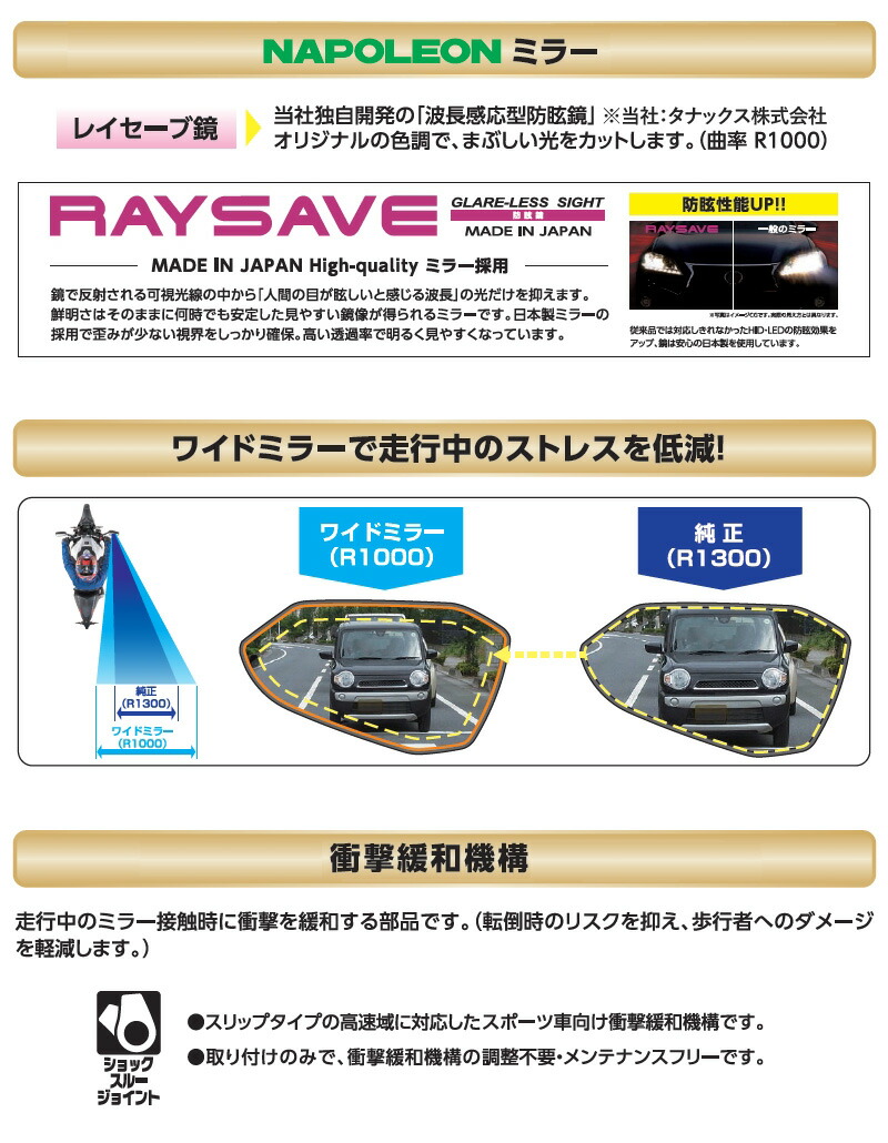 楽天市場】タナックス ナポレオン カウリングミラー14 ブラック NC-004