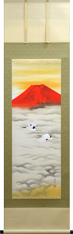 楽天市場】掛軸 掛け軸 赤富士飛鶴 中島洋介 尺五立 約横54.5cm×縦