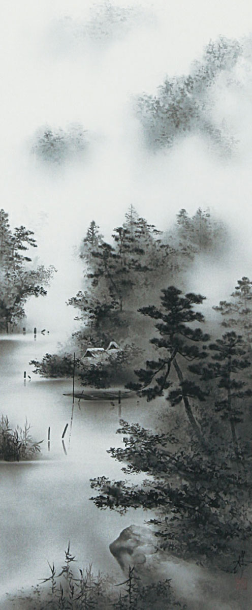 楽天市場】掛軸 掛け軸 水墨山水 中沢勝 尺五立 約横54.5×縦190cm