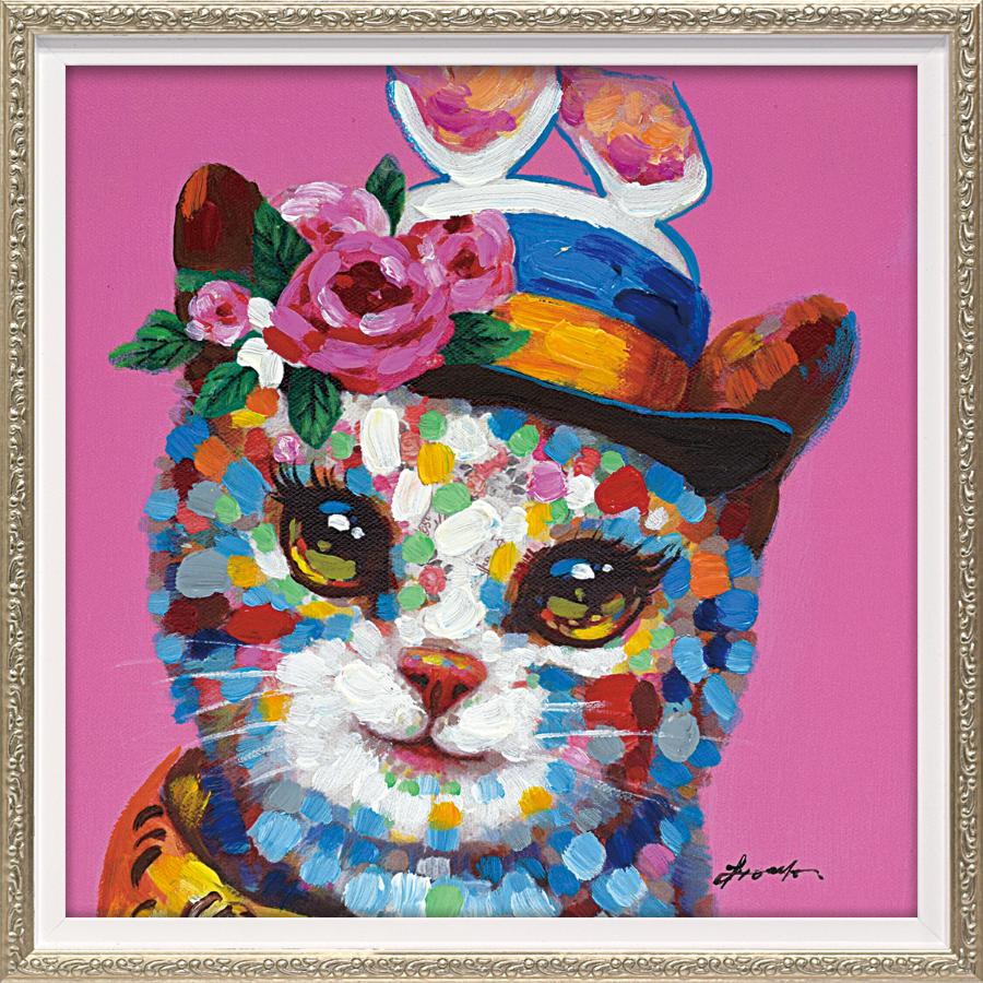 油絵 菅家令子 絵 絵画インテリア額付(銀) F3-030919 子猫子犬女の子