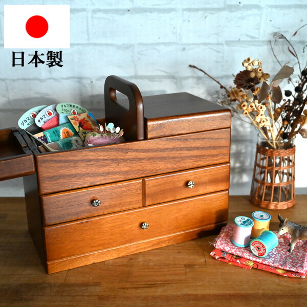 楽天市場】『木製ソーイングボックス3段』木製 裁縫箱 ソーイング