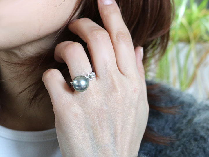 本真珠南洋黒蝶と白蝶真珠オーシャンブルーとブルー無調「鳥と枝