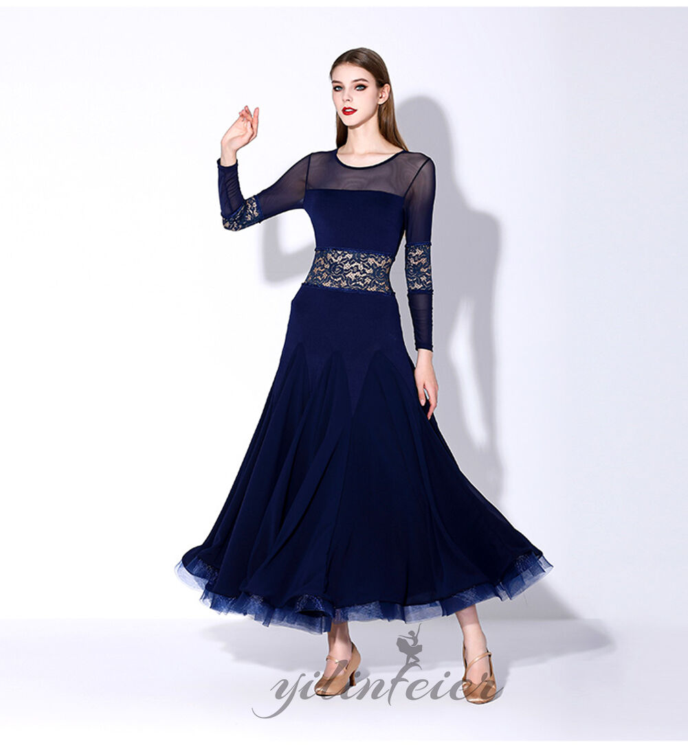 楽天市場】社交ダンスドレス 社交ダンス衣装 紺色レースと合わせ