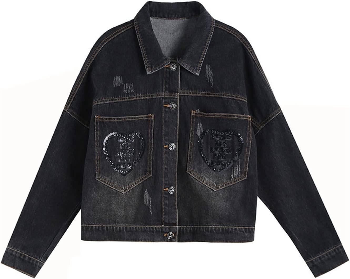 楽天市場】黒 デニムジャケット レディース 春秋 ショート丈 英字