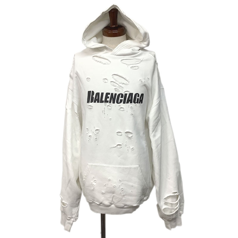 楽天市場】BALENCIAGA バレンシアガ デストロイ ダメージロゴパーカー