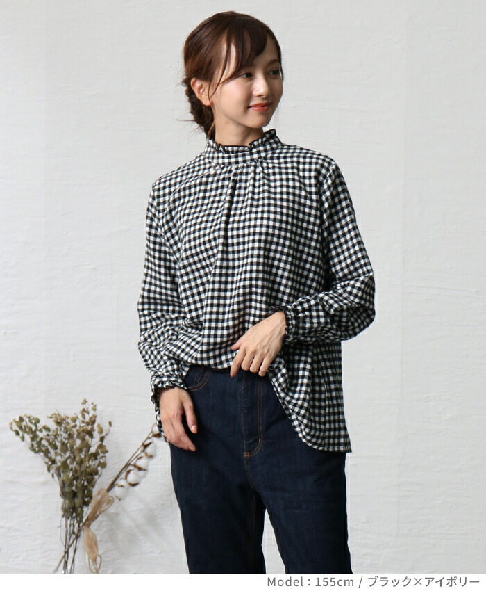 楽天市場】ブラウス レディース トップス フリル ネル素材 綿 コットン