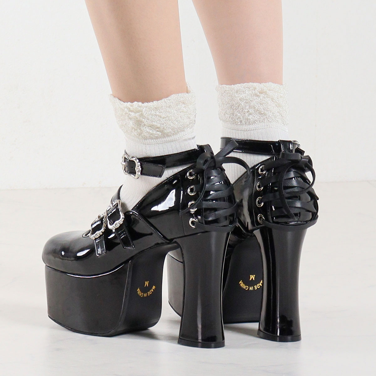 楽天市場】パンプス 黒 厚底 ハイヒール 11.5cmヒール ストラップ 足首