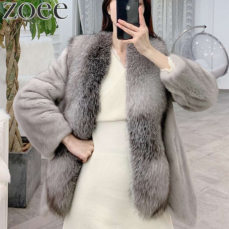 楽天市場】ミンクファージャケット 七分袖 フォックスファー付き 高級