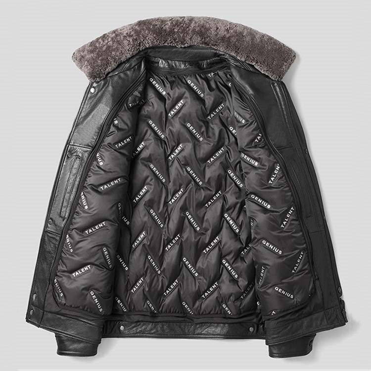 楽天市場】ラムファー襟付き 牛革レザー ダウンジャケット メンズ