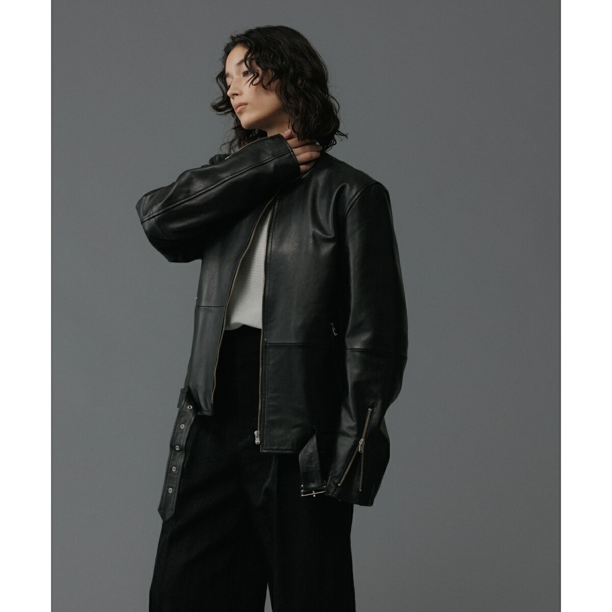 楽天市場】シープレザー ノーカラー ライダース ジャケット / UNISEX