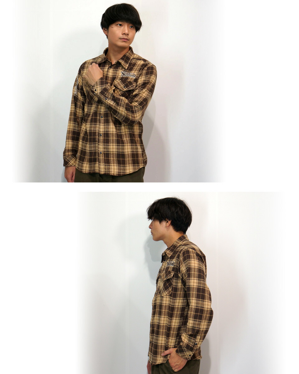 楽天市場】ノートン ロゴ刺繍 コーデュロイ使い 長袖チェックシャツ