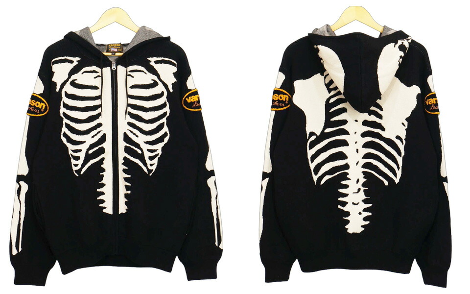 楽天市場】バンソン スケルトンボーン 刺繍 ジャガードニット パーカー
