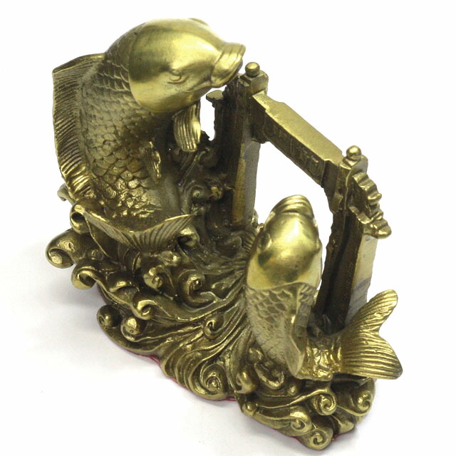 楽天市場】登龍門の鯉 置物 風水 龍 鯉 銅製 大サイズ最大幅約12cm