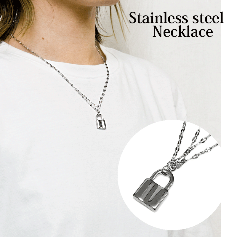 楽天市場】アクセサリー ステンレス チェーン付き 南京錠ネックレス