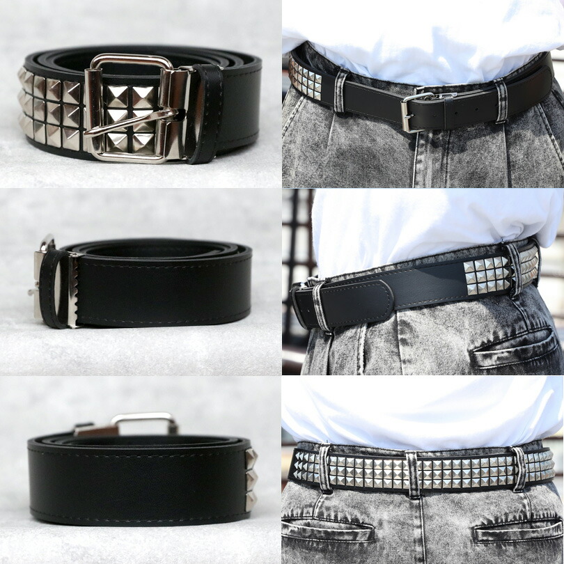 楽天市場】新作 ベルト メンズ 3連 ピラミッド スタッズベルト 全1色