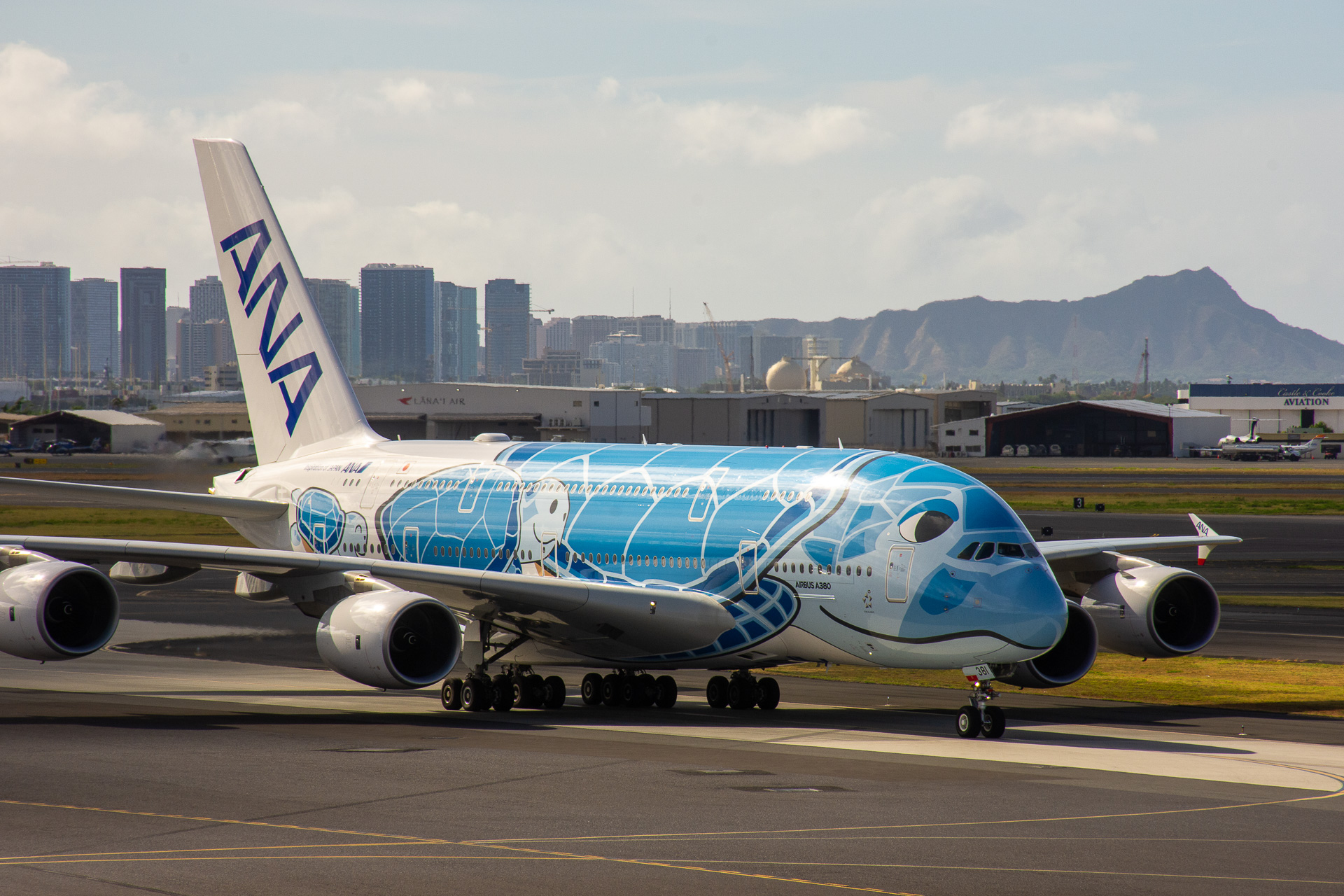 ハワイの空にANAのウミガメ帰る！ 再就航したA380型機初便の到着と