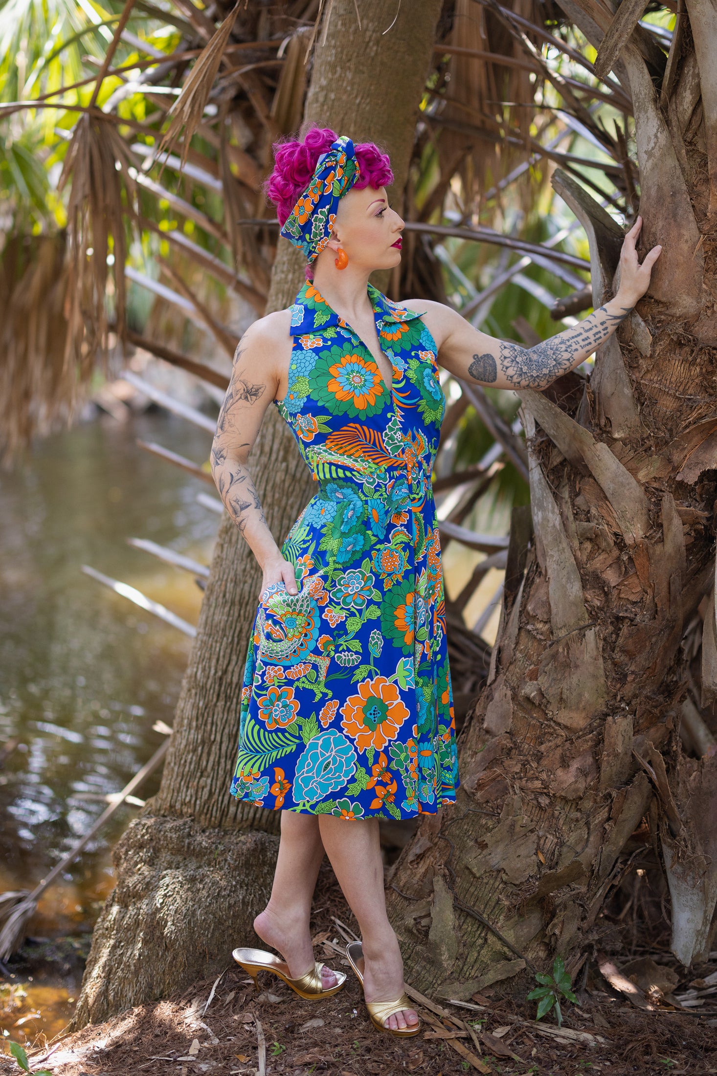 Zip Front Moto Dress - Dragon Flower - Final Sale