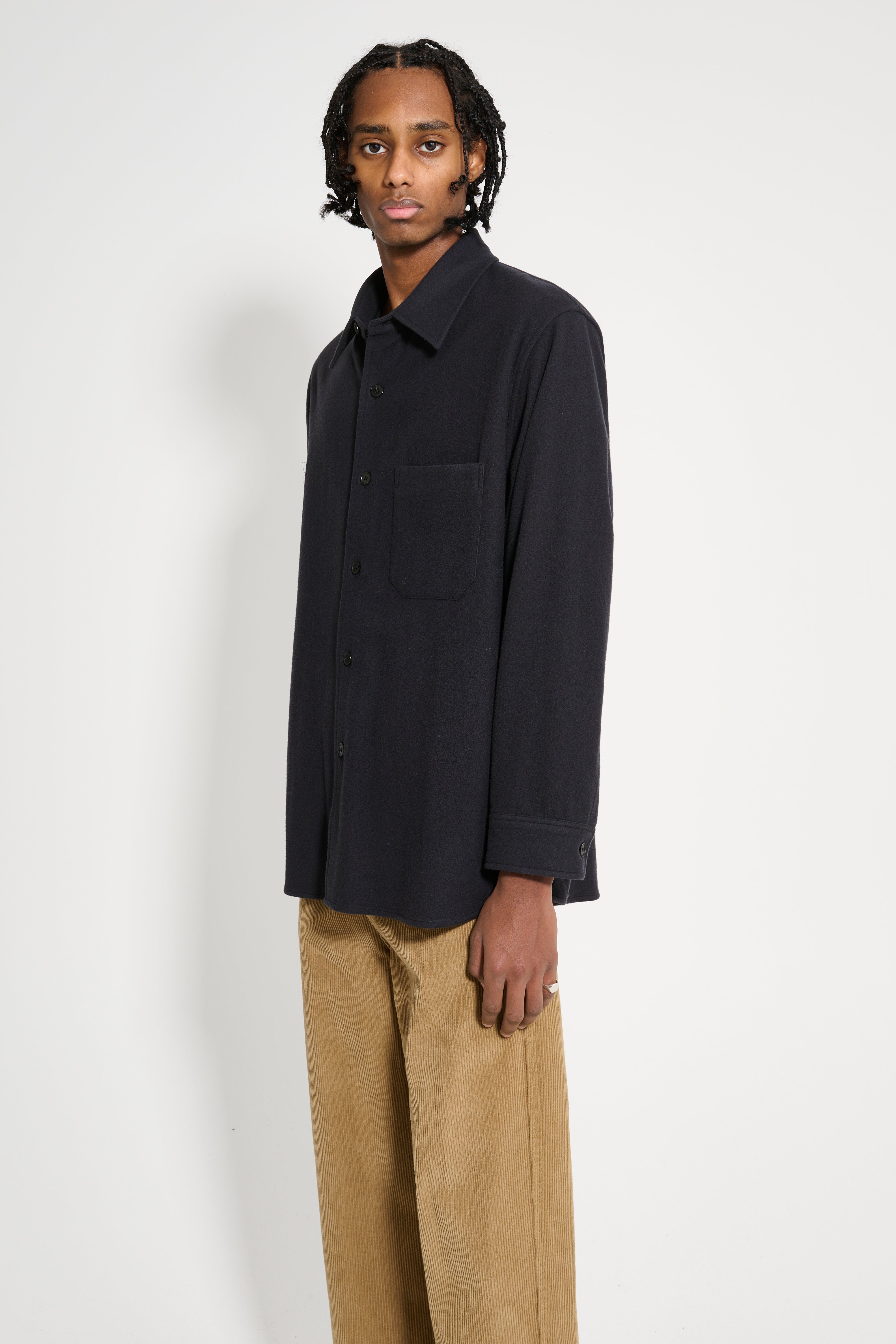 Auralee Brushed Super Fine Wool Flannel Shirt Ink Black – Très Bien