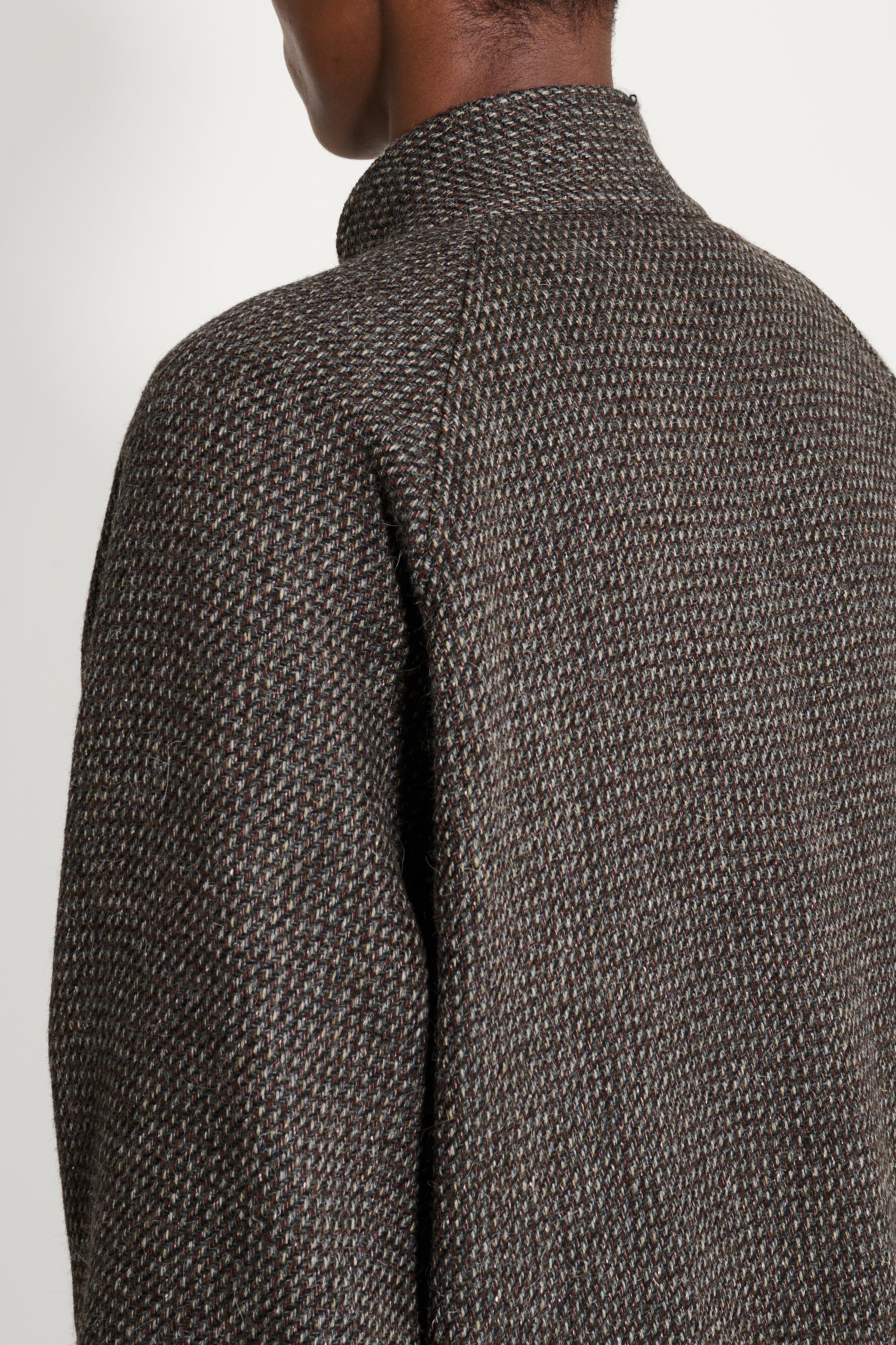 Auralee Alpaca Wool Silk Tweed Zip Blouson Gray Brown Hairline