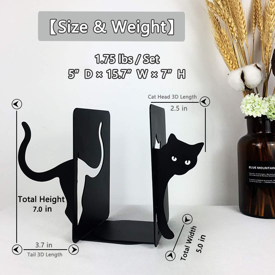 PandS Black Cat Book Ends - Decorative Bookend for Shelves,Book