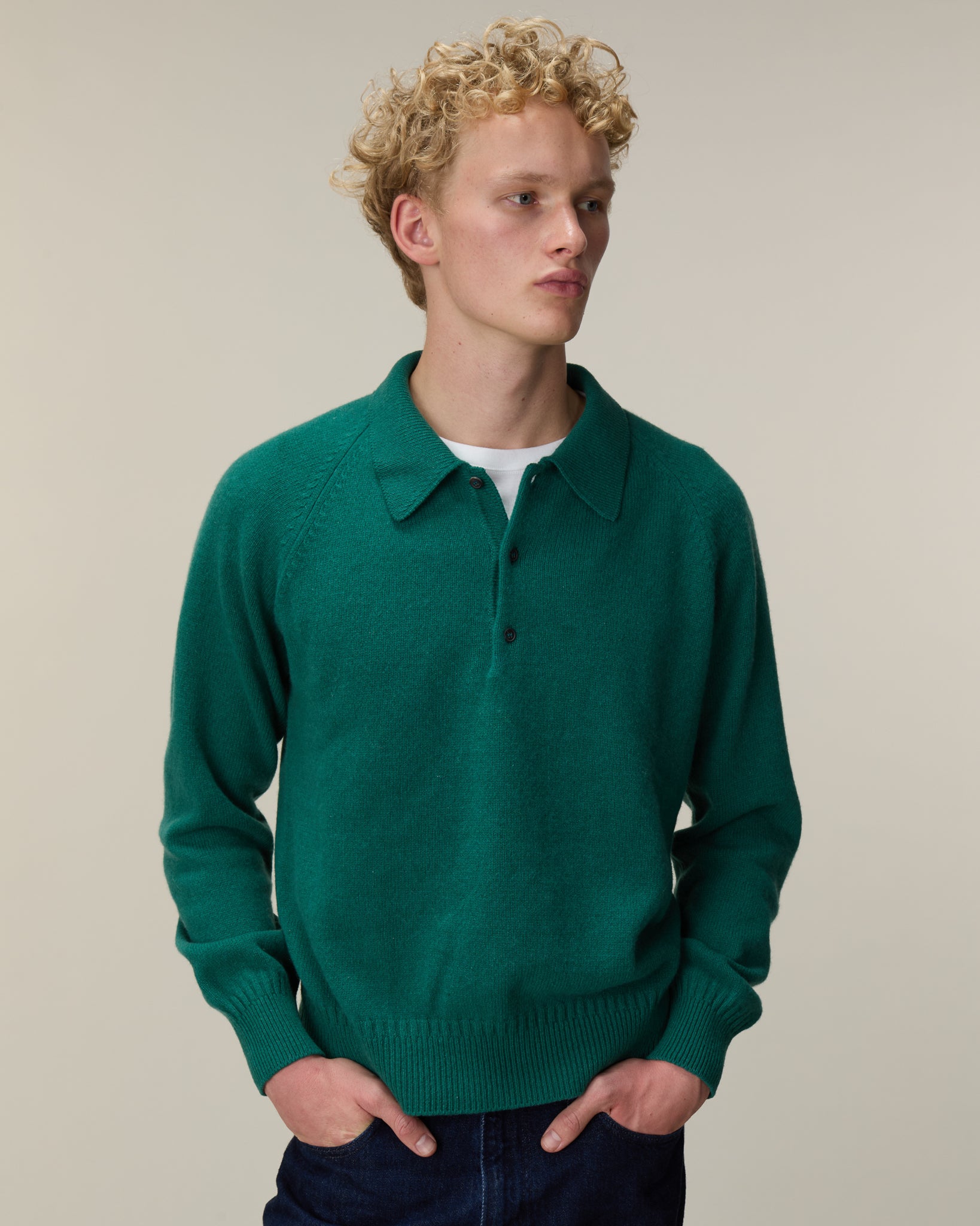 Men's Bottle Green Cashmere Polo Shirt | Tricot