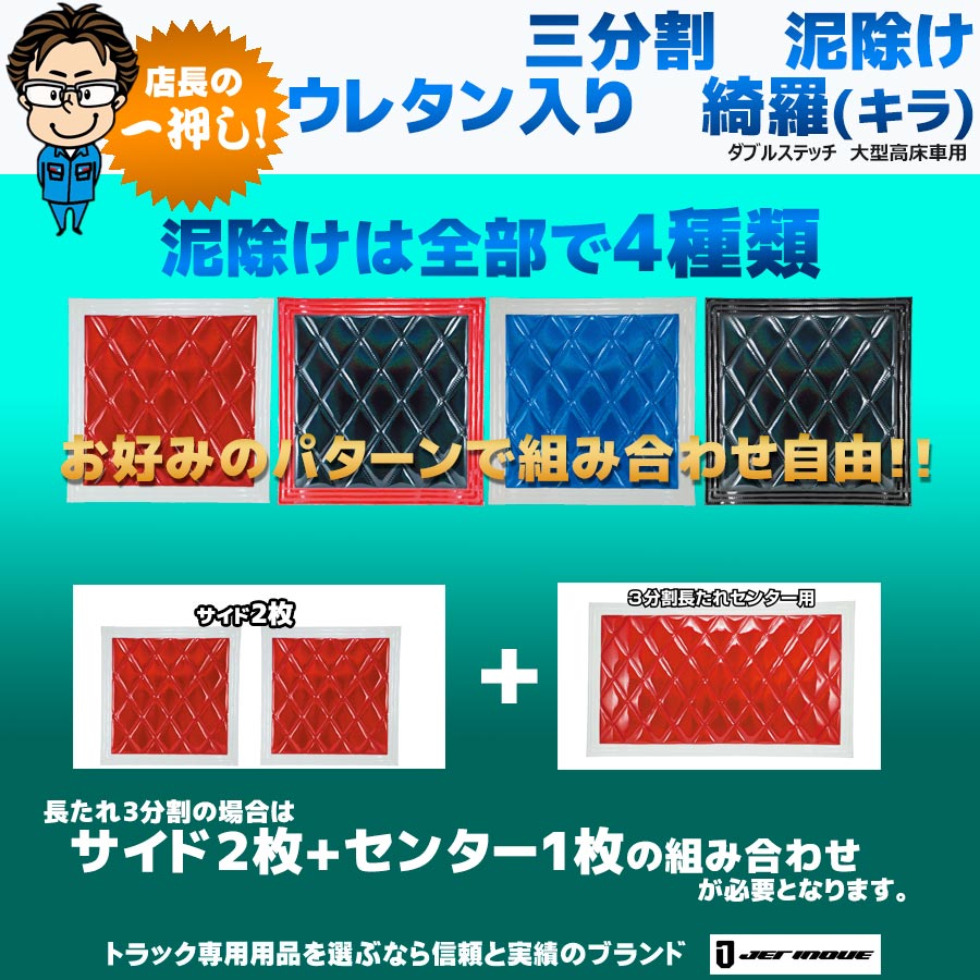 三分割 泥除け ウレタン入り 綺羅(キラ) ダブルステッチ 大型高床車用