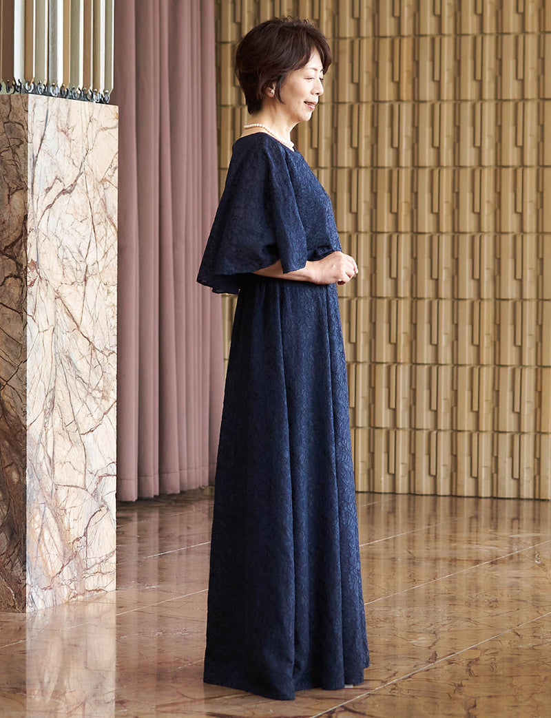 マザーズドレス・結婚式 母親ドレス MD0232-BK ダークネイビー ケープ