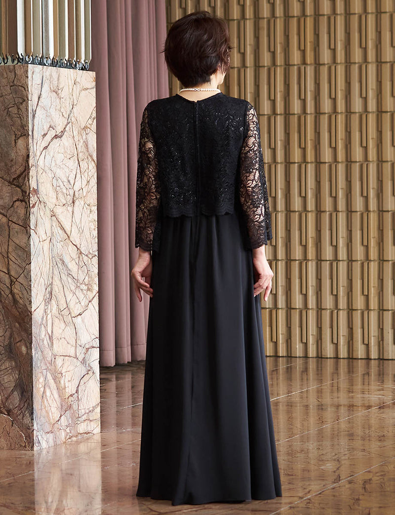 結婚式 母親ドレス 黒レース・マザーズドレス 長袖 MD0408-BK|新郎新婦