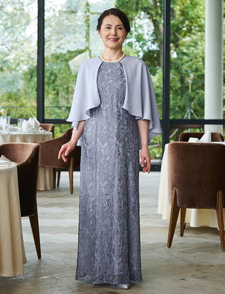 結婚式 母親ドレス グレー・マザーズドレスケープ付き MD0401-GY|新郎