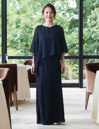 結婚式 母親ドレス ダークネイビー・マザーズドレス ケープ付き MD0501