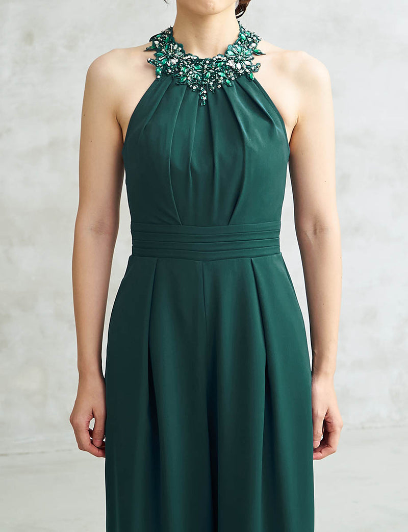 シフォンパンツドレス ホルターネック ダークグリーン 演奏会 発表会に