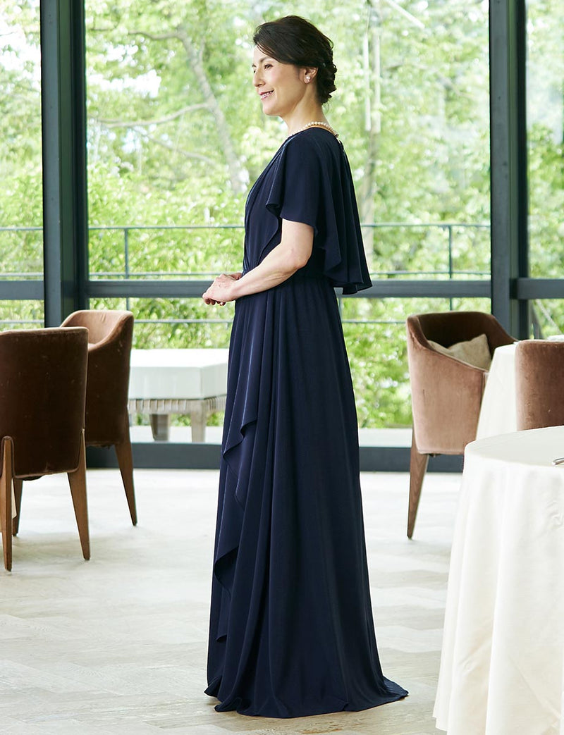 マザーズドレス・結婚式 母親ドレス MD0222-DNY ネイビー 袖付き|新郎