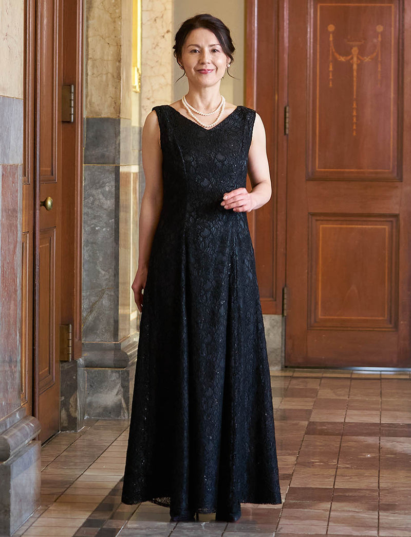 マザーズドレス・結婚式 母親ドレス MD0230-3-BK 黒 ボレロ付き|新郎