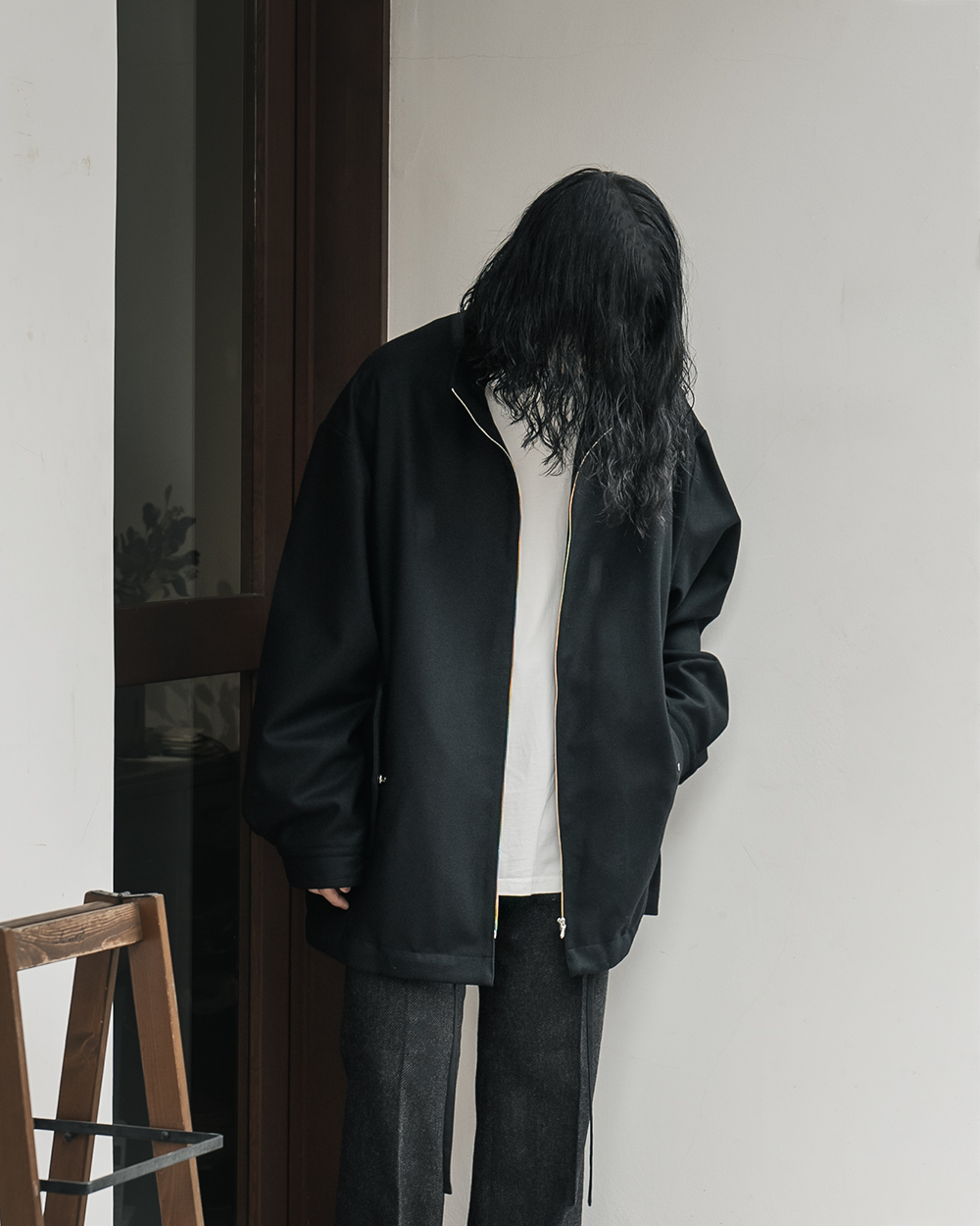 ssstein / Melton Zip Half Coat (Black) | twelve