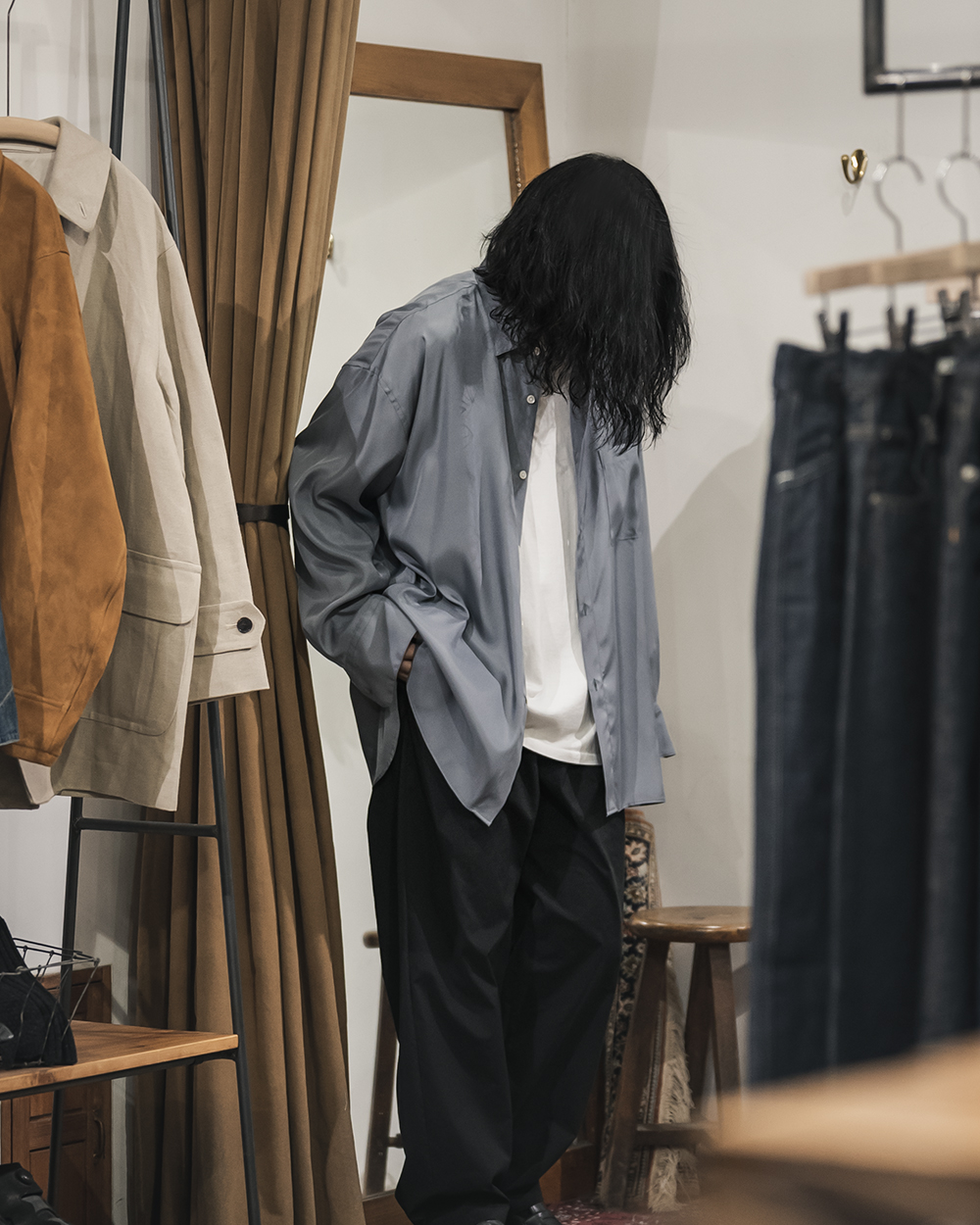 ssstein / Oversized Cupro LS Shirt (Blue Gray) | twelve