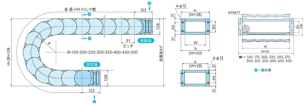 TKP91H80W250R150 詳細情報 - ケーブルベヤ TKP シリーズ - つばき産業
