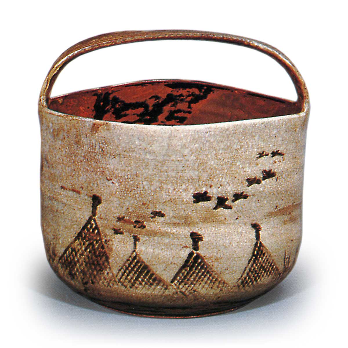 高取焼手付干網絵水指 たかとりやきてつきほしあみえみずさし | 鶴田