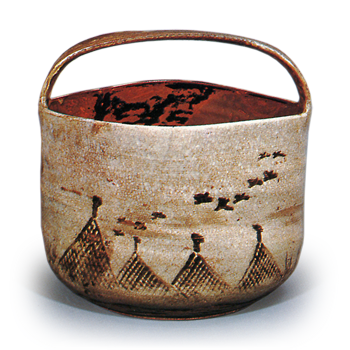 高取焼手付干網絵水指 たかとりやきてつきほしあみえみずさし | 鶴田