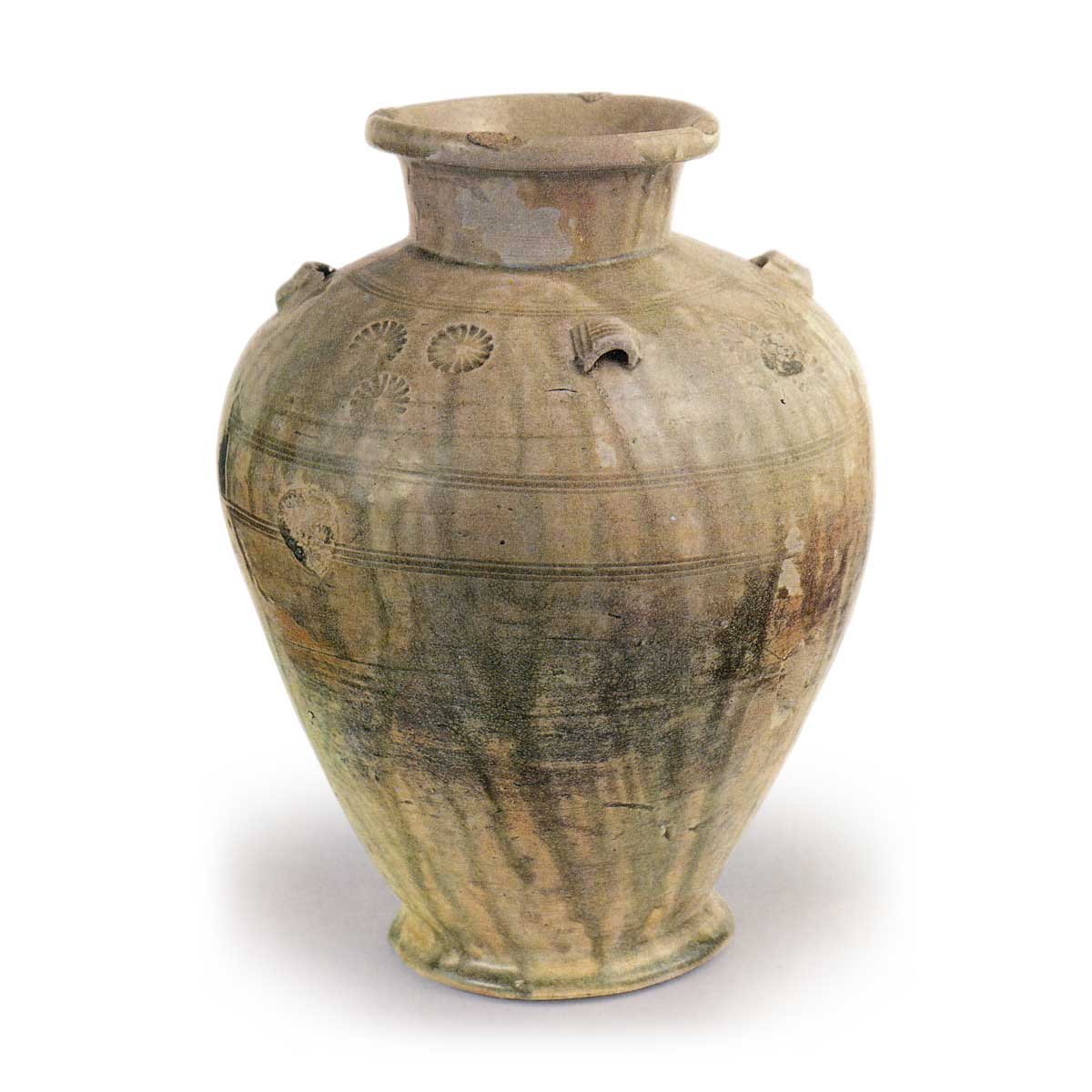 瀬戸 灰釉印花文四耳壺 | 鶴田 純久の章 お話