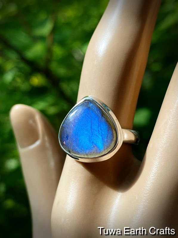 1点物 高品質 ラブラドライト リング 指輪 15号 神秘的ディープブルー