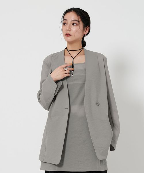 シアー ノーカラー ジャケット