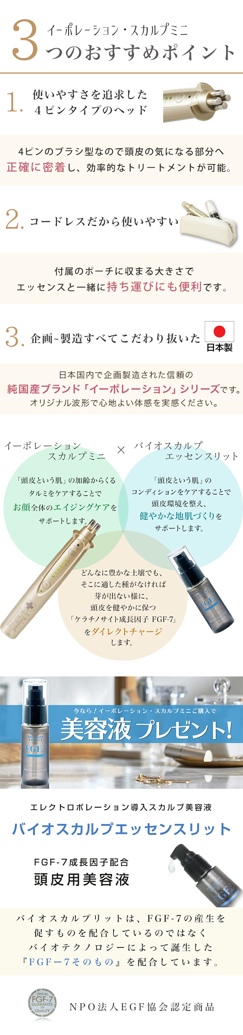 エレクトロポレーションスカルプケア美容器 『イーポレーション