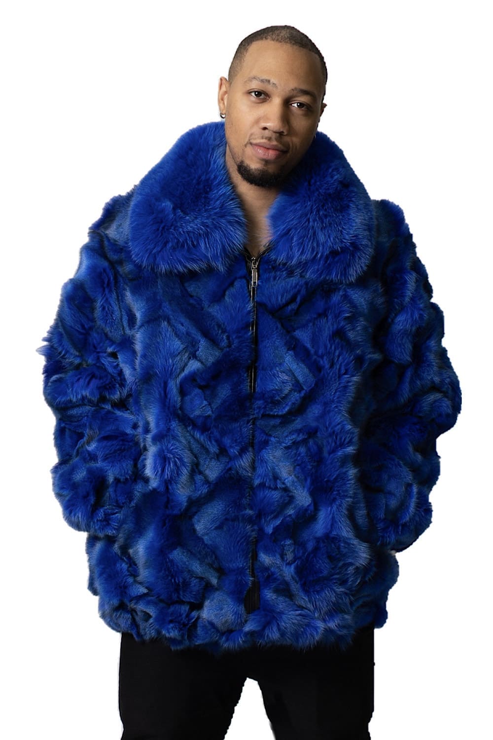 Royal Blue dyed Fox Sections Sculpted Zip 34″ Jacket - A.J. Ugent