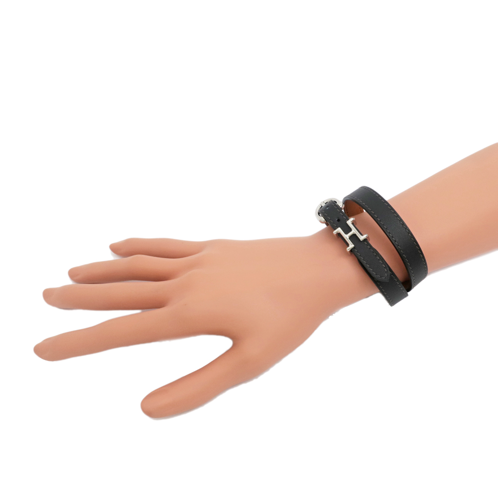 名東】【HERMES】エルメス レザーブレスレット トレンチ ブラック