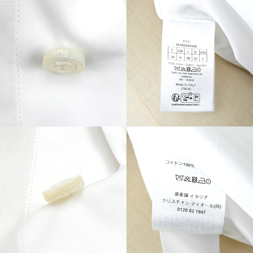 名東】【CHRISTIAN DIOR】ディオール ブラウス ノーカラー ビー 白