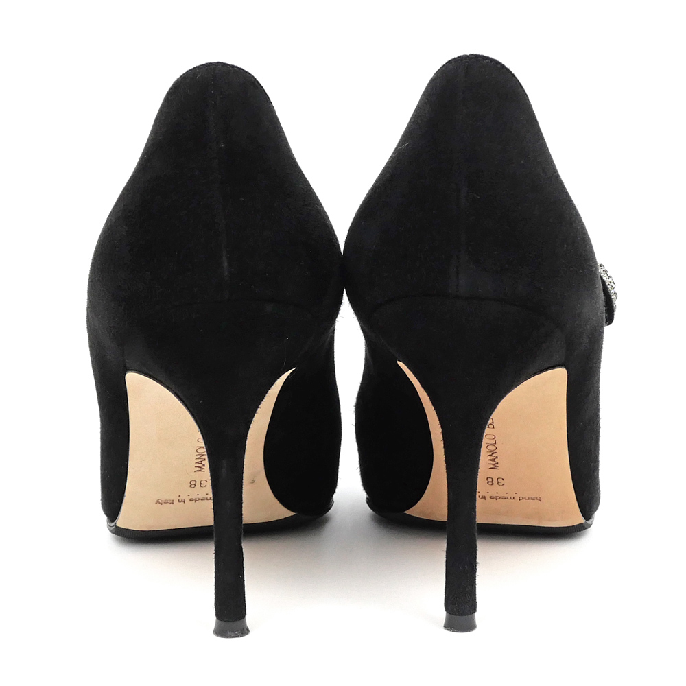 名東】【MANOLO BLAHNIK】マノロ ブラニク ヒールパンプス ビジュー BK