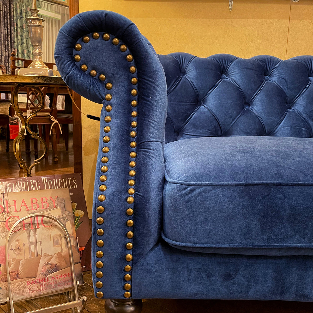 3人掛けソファ チェスターフィールド/大人カッコいいクラシックブルー